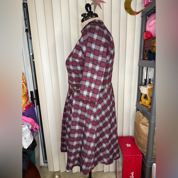Modcloth Maroon and Gray Plaid Long Sleeve Dress 60’s retro size 2x - Picture 2 of 3